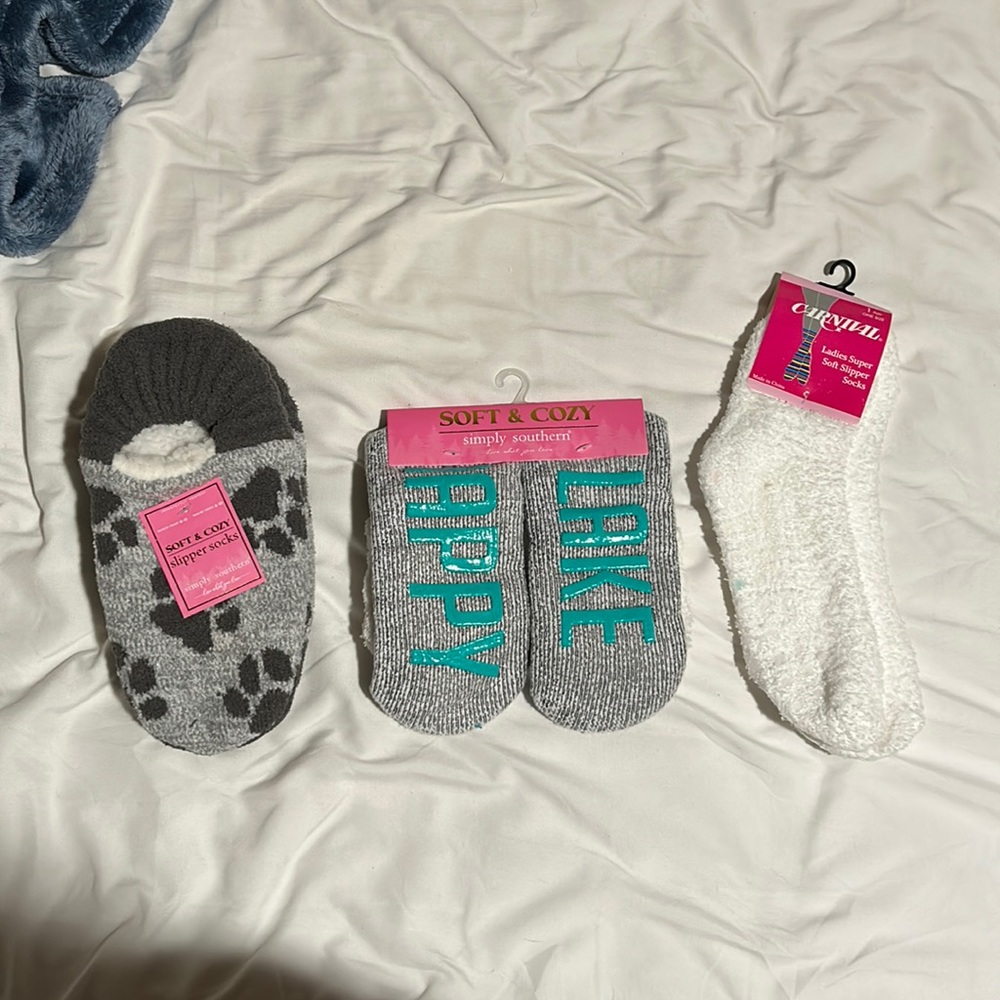 Slippers and fuzzy socks